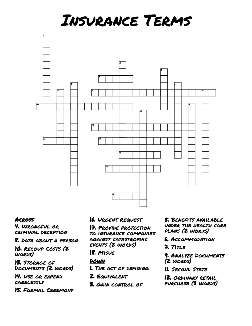 Insurance Terms Crossword