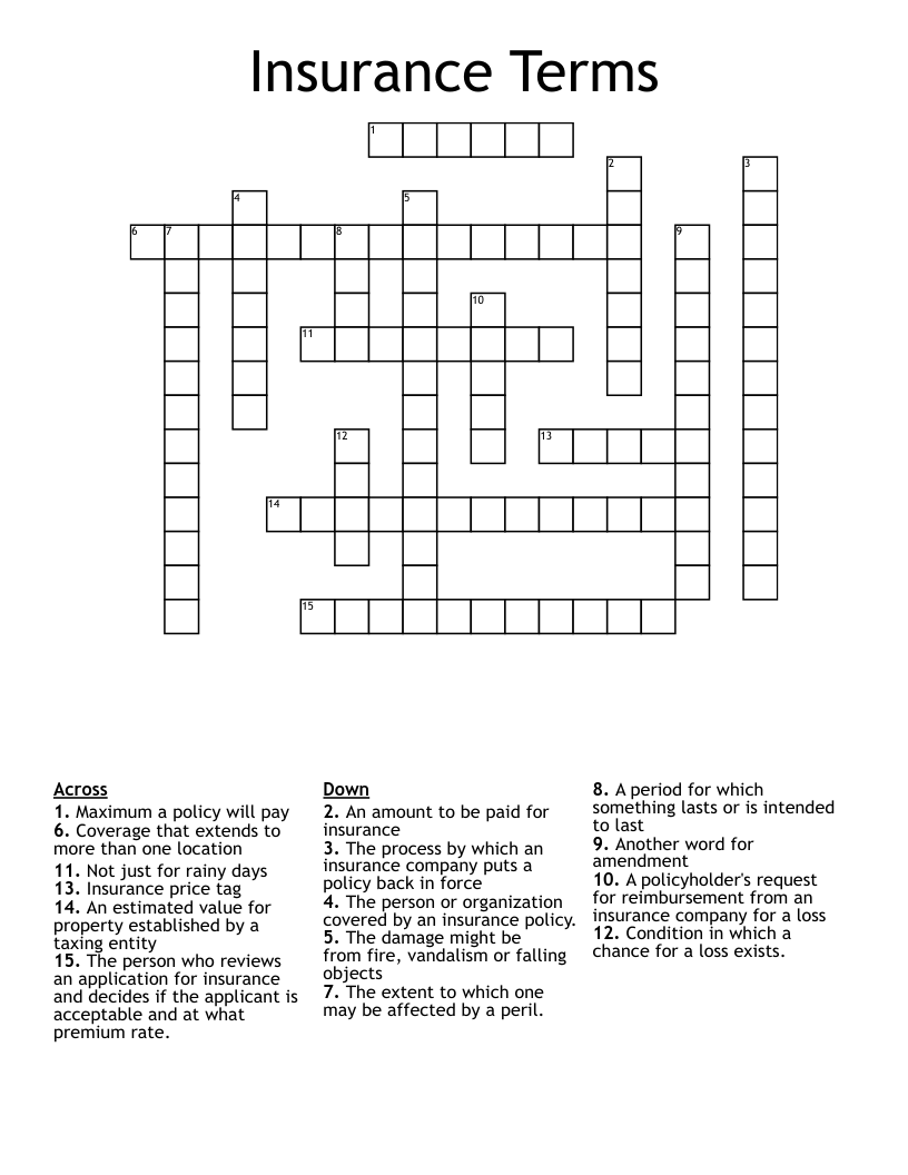 Insurance Terms Crossword