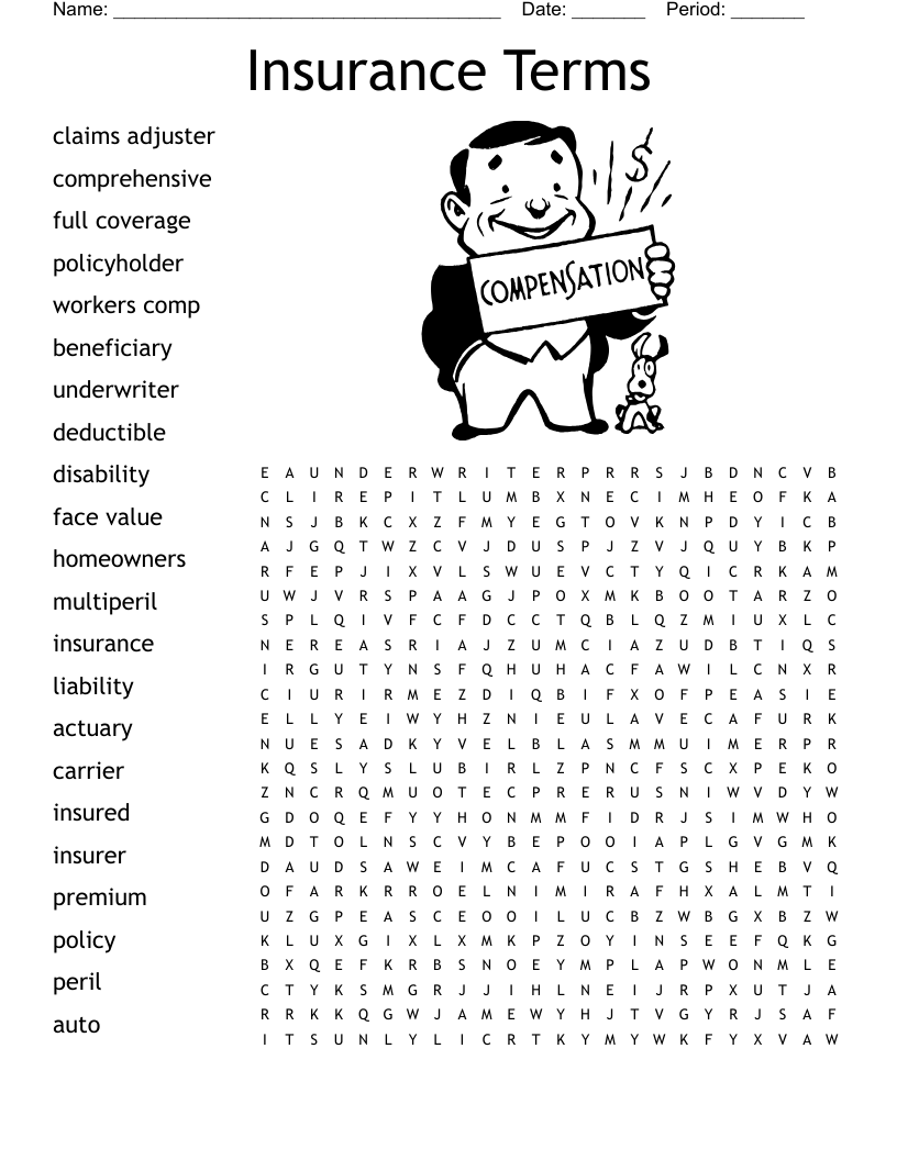 Insurance Terms Word Search