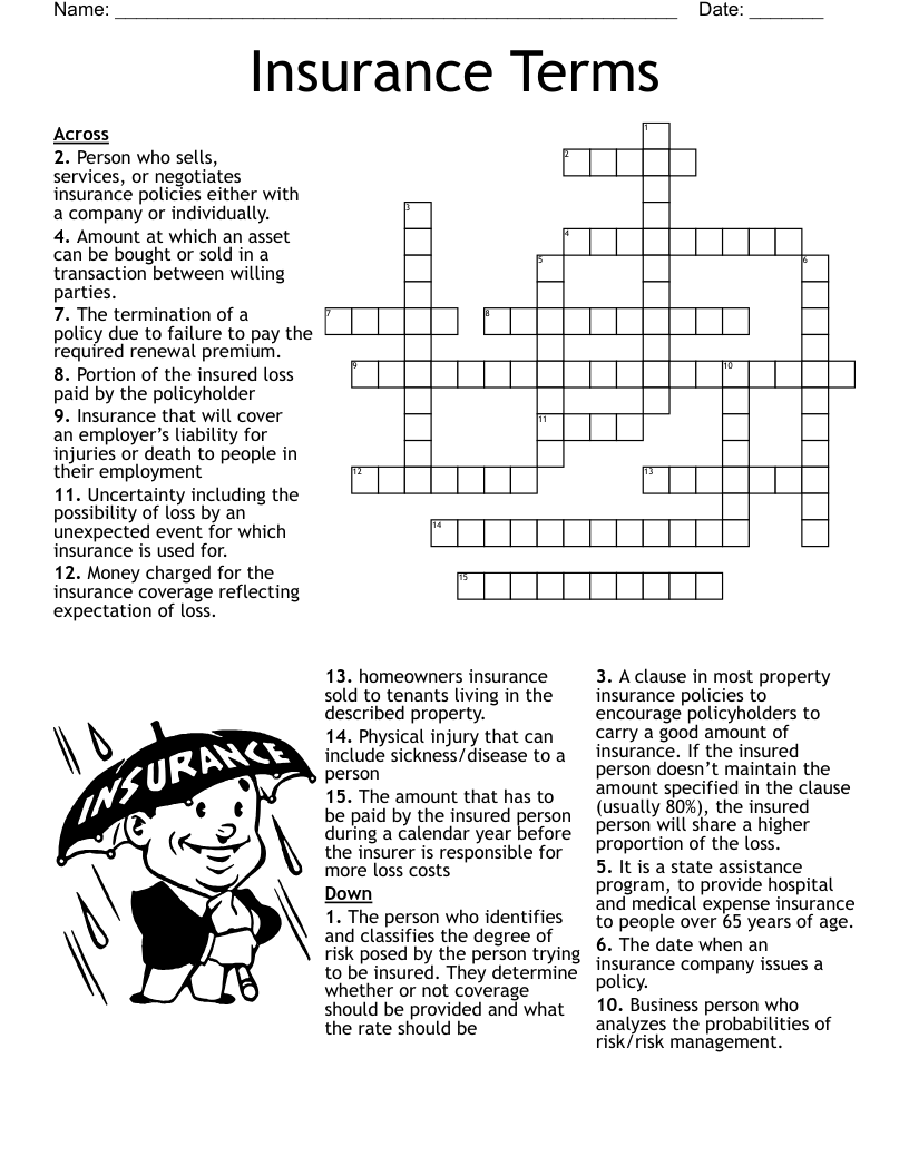 Insurance Terms  Crossword