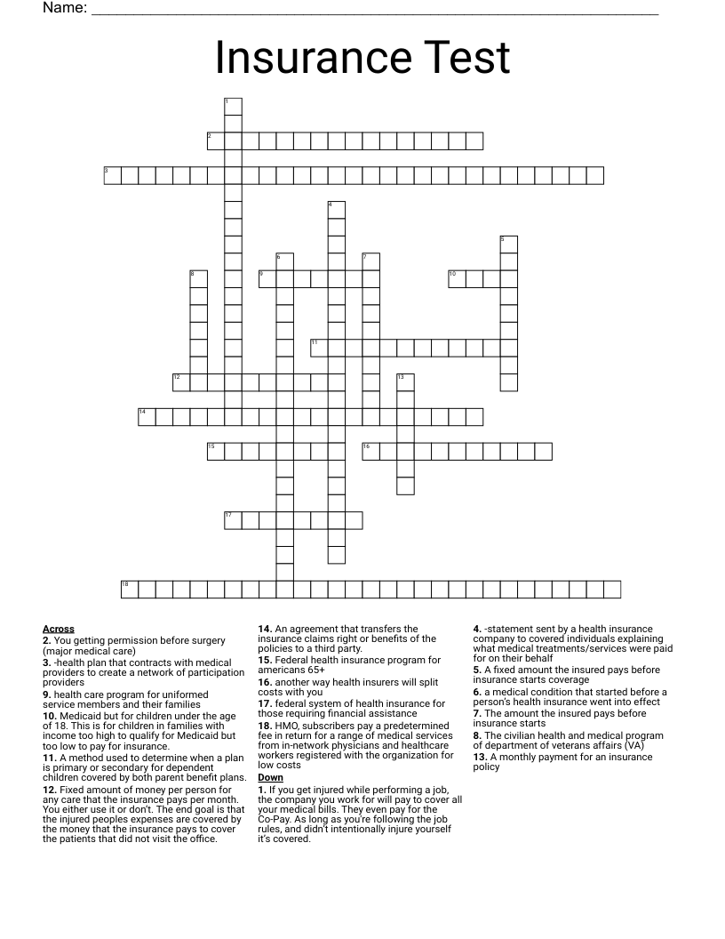 Insurance Test Crossword