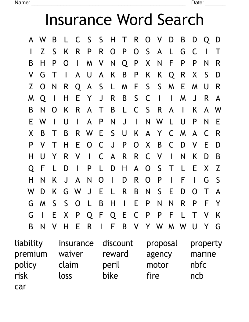 Insurance Word Search