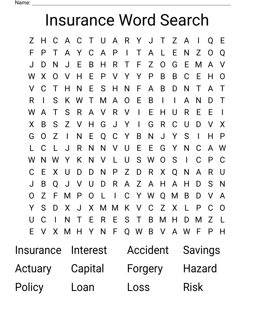 Insurance Word Search