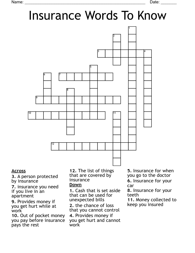 Insurance Words To Know Crossword