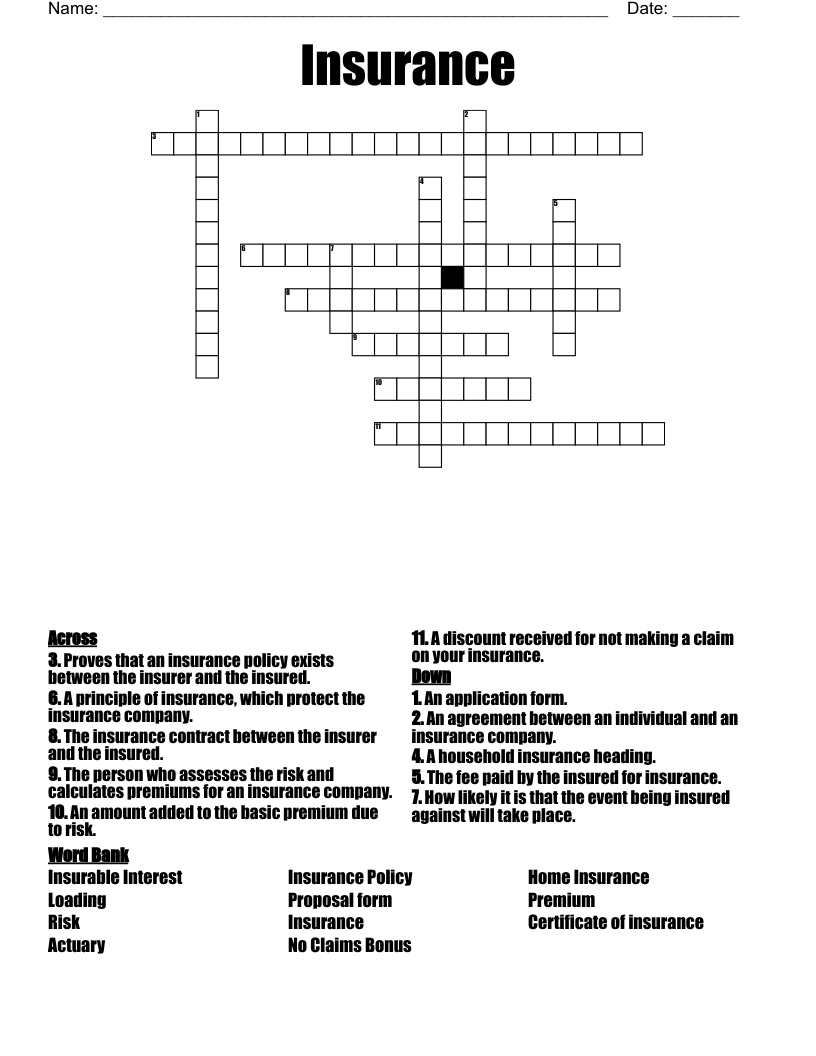 Insurance  Crossword