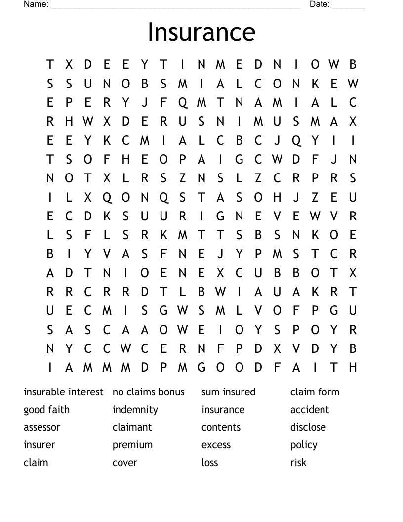Insurance  Word Search