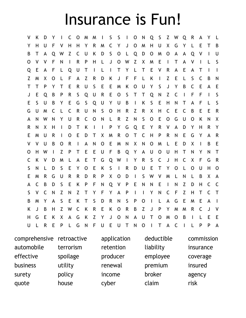 Insurance is Fun! Word Search