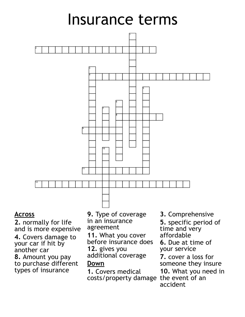 Insurance terms Crossword