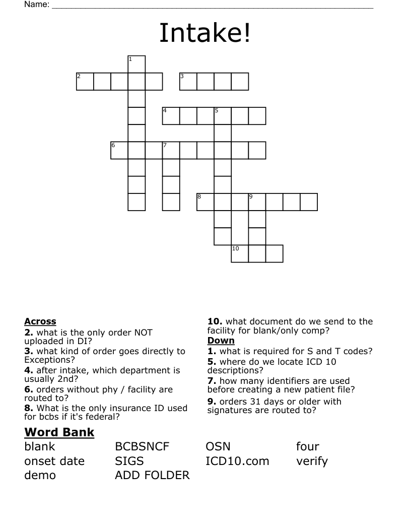 Intake! Crossword