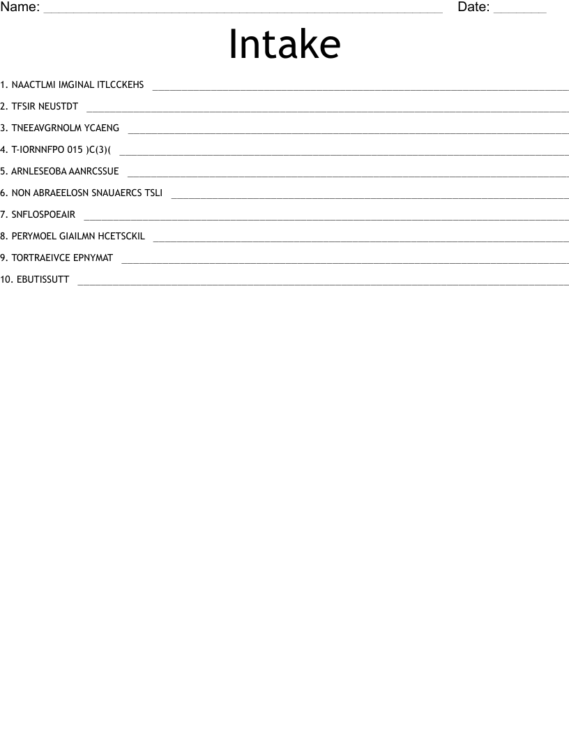 Intake Word Scramble
