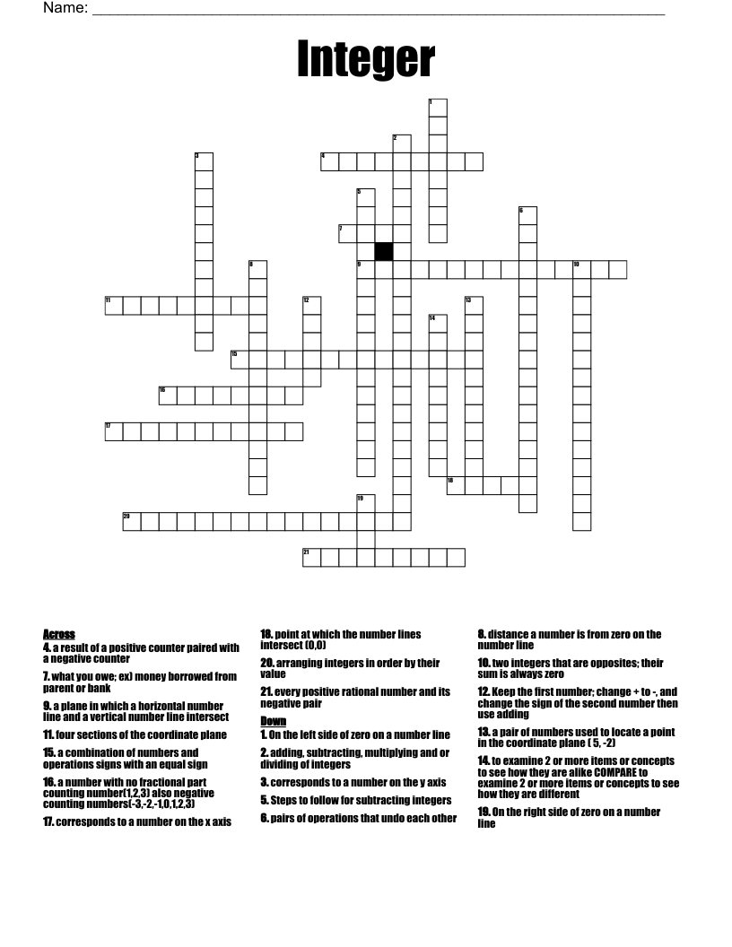 Integer Crossword