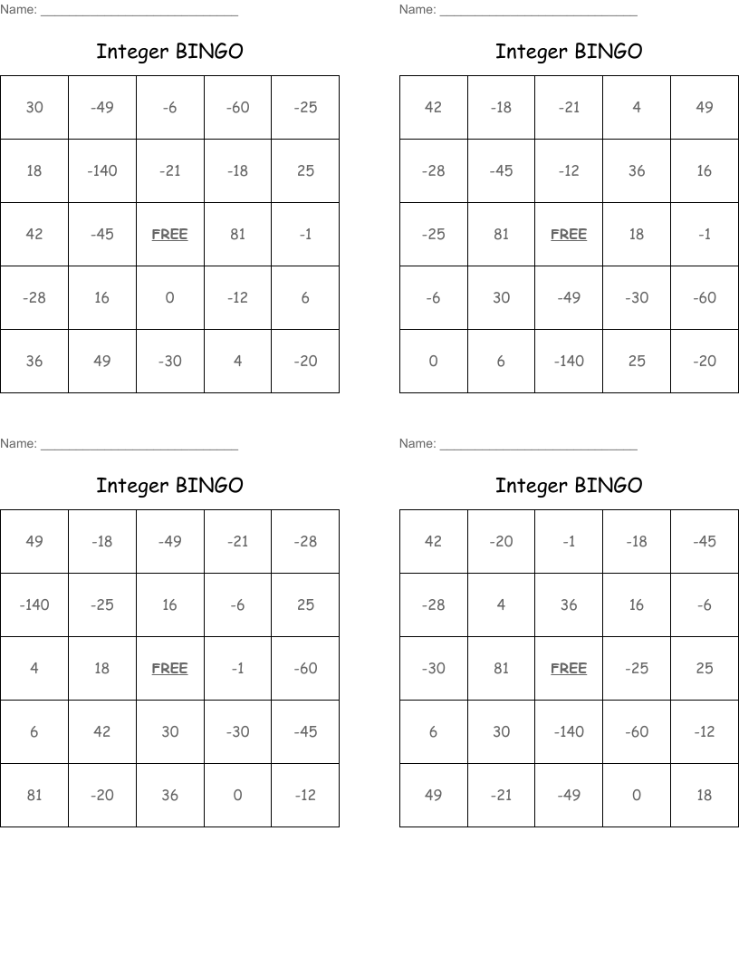 Integer BINGO