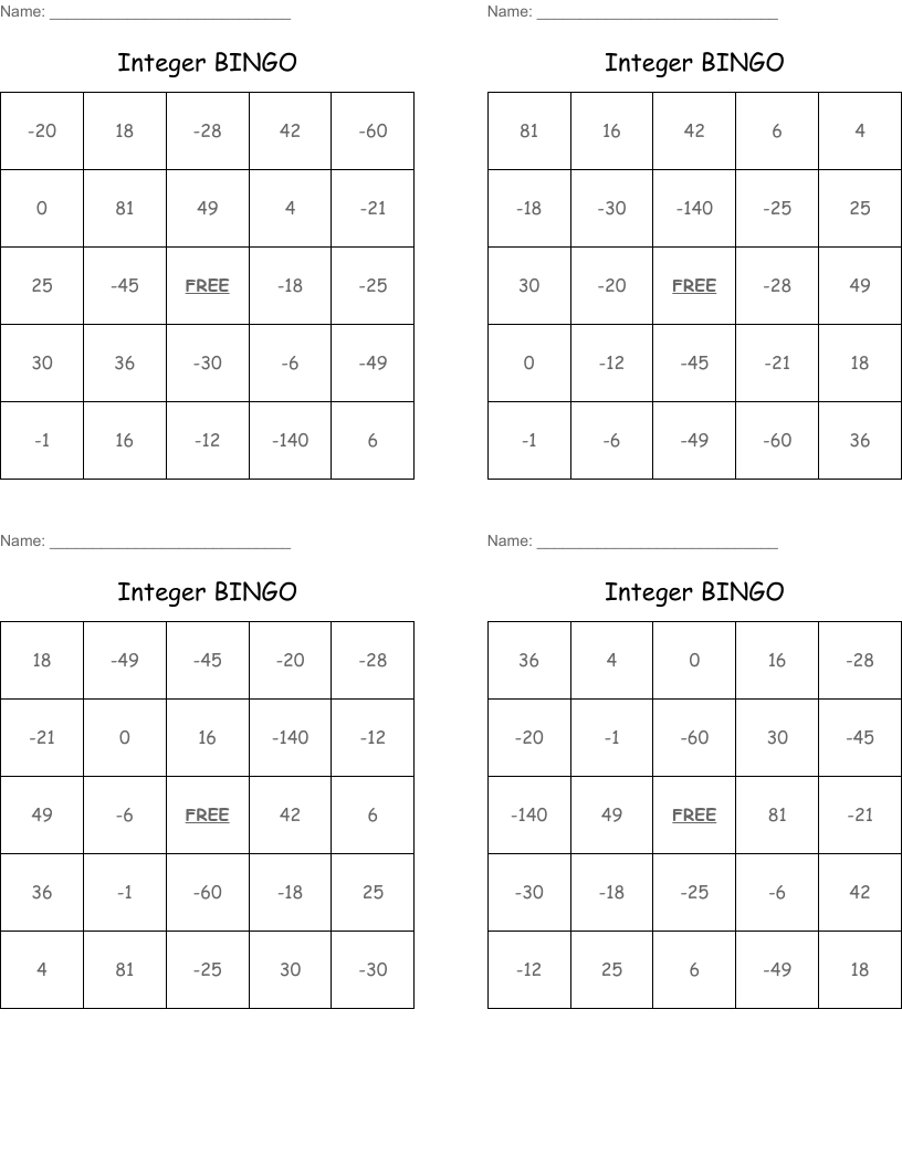 Integer BINGO