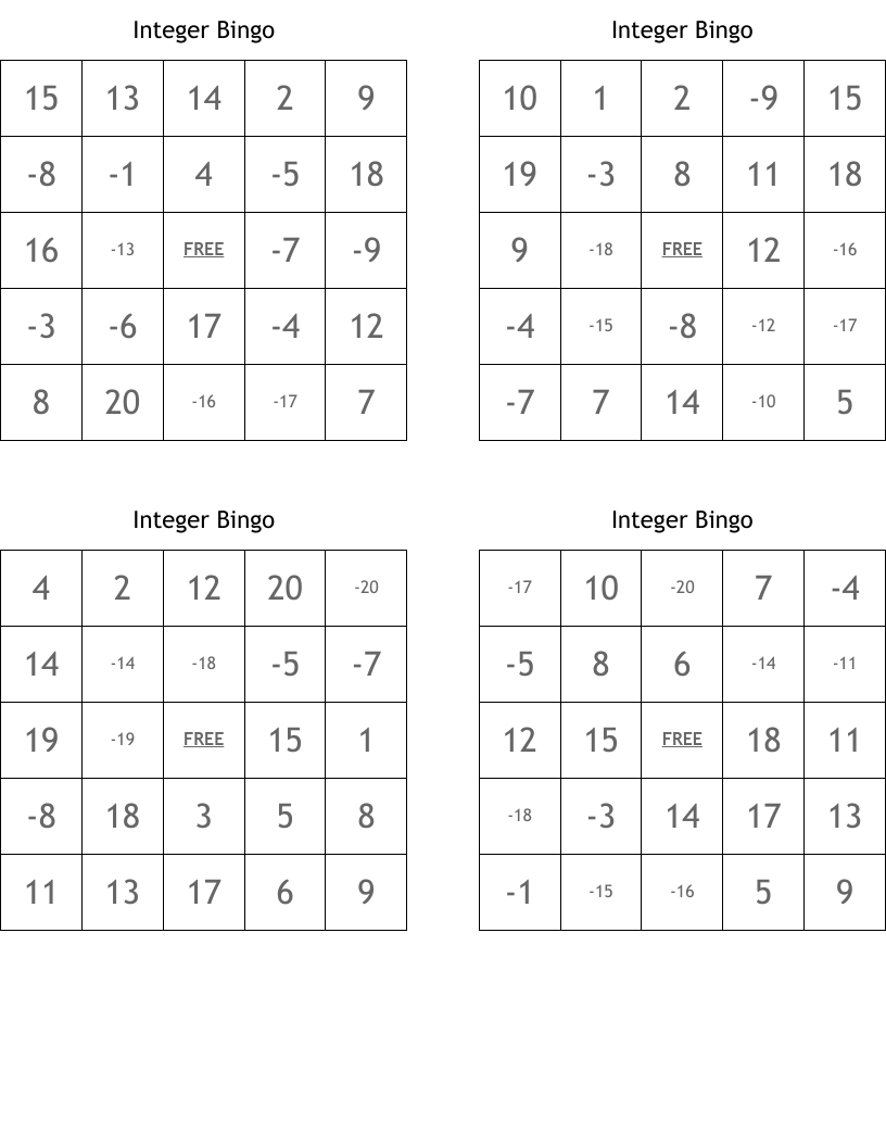 Integer Bingo