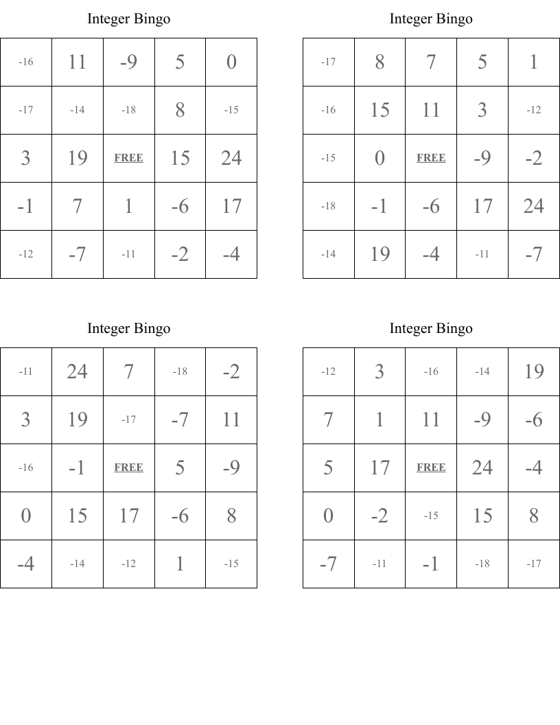 Integer Bingo