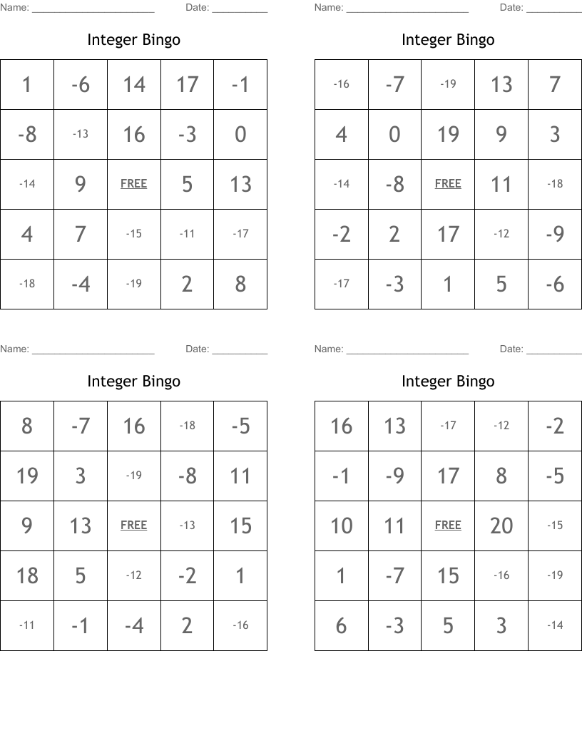 Integer Bingo