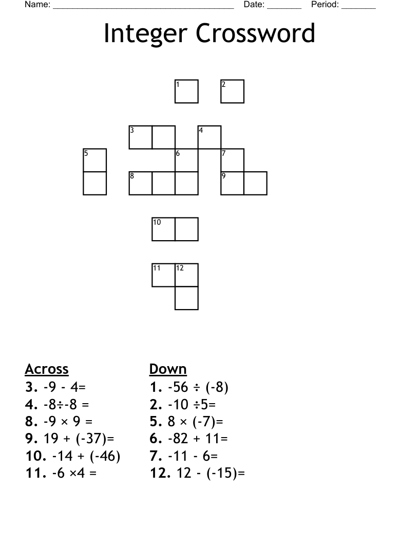 Integer Crossword