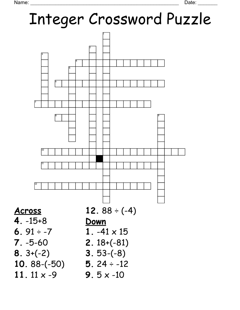 Integer Crossword Puzzle