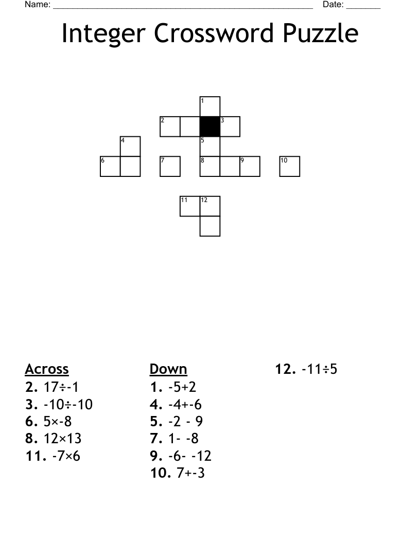 Integer Crossword Puzzle