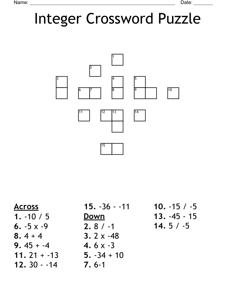 Integer Crossword Puzzle