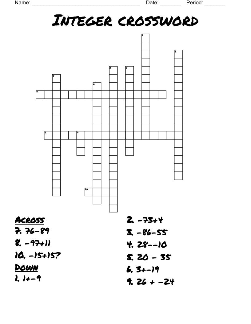 Integer crossword