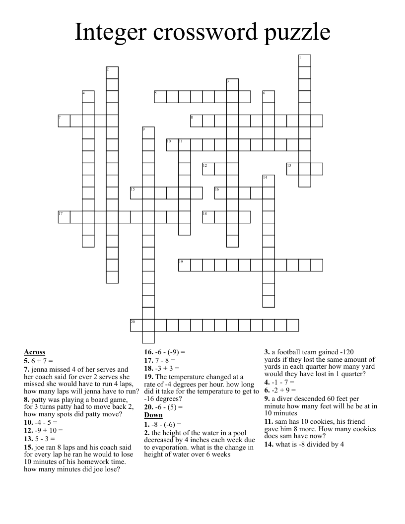 Integer crossword puzzle
