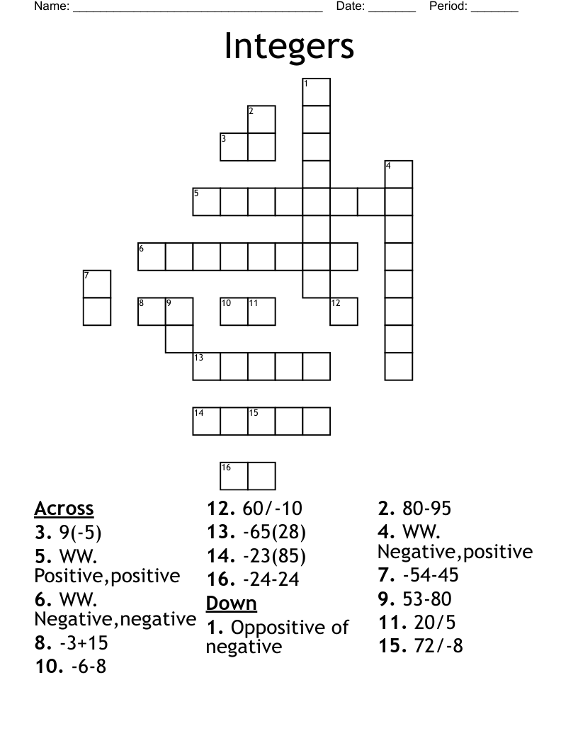 Integers Crossword