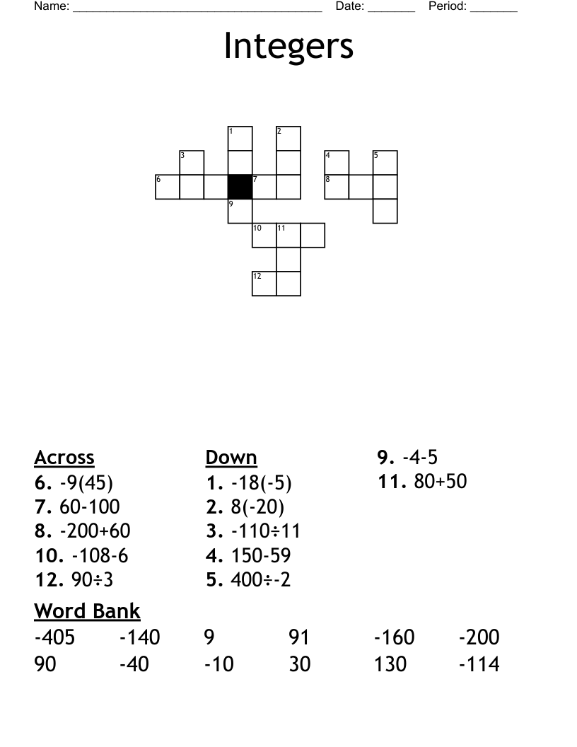 Integers Crossword