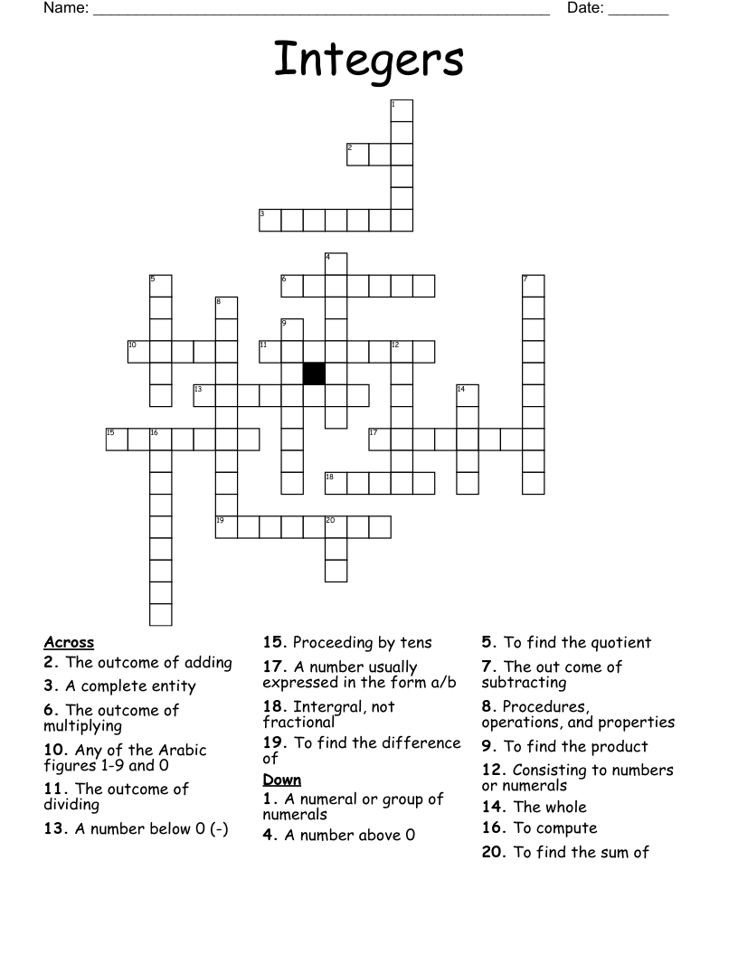 Integers Crossword