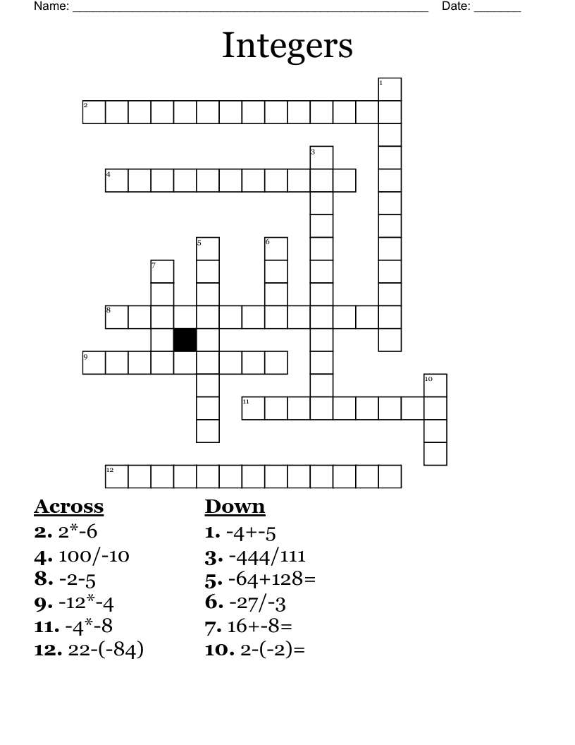 Integers Crossword