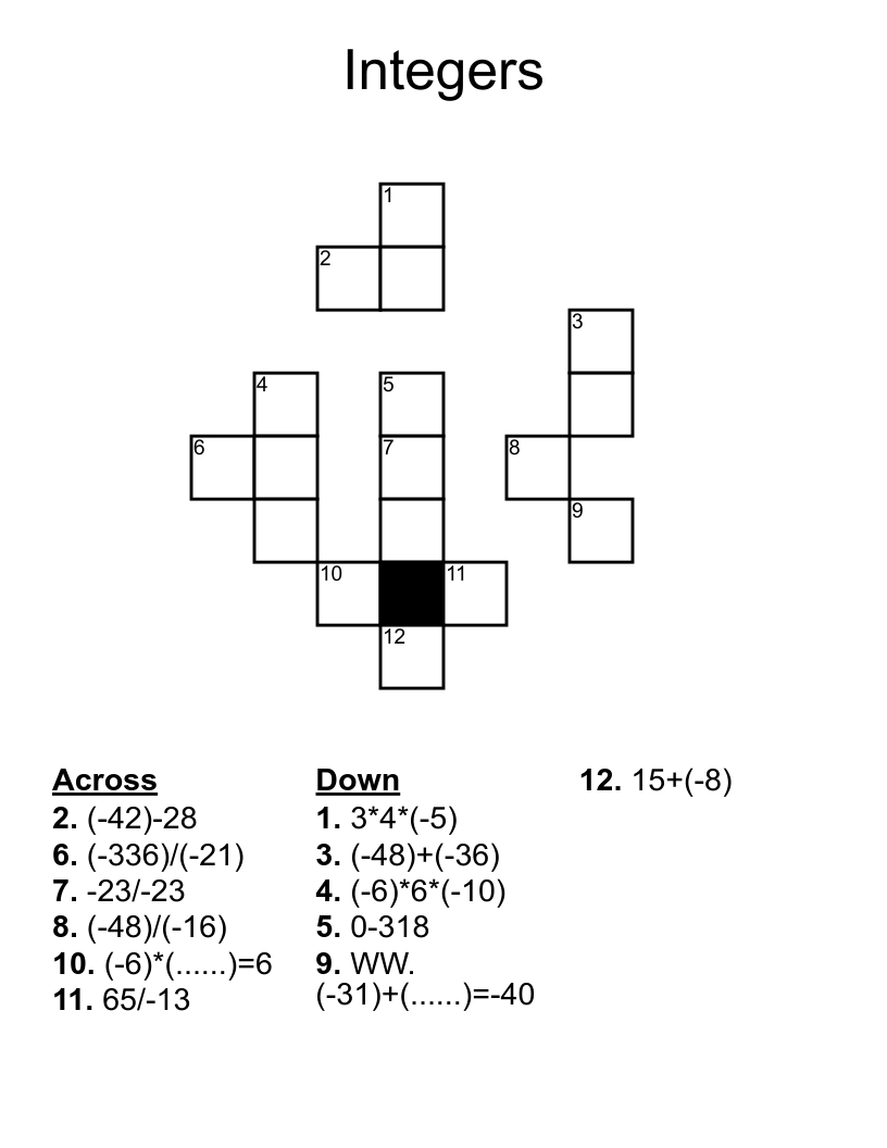 Integers Crossword