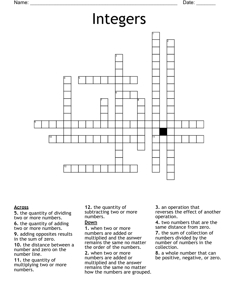 Integers Crossword