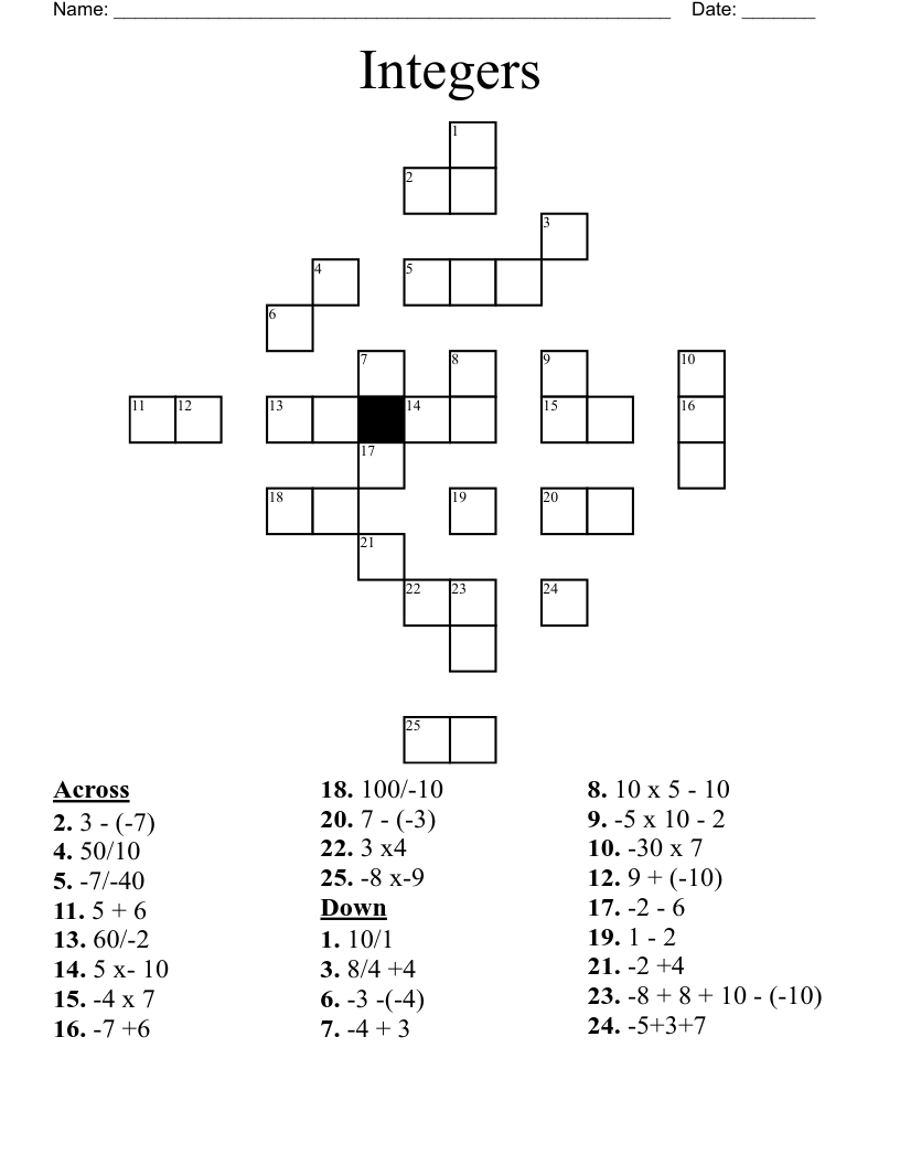 Integers Crossword