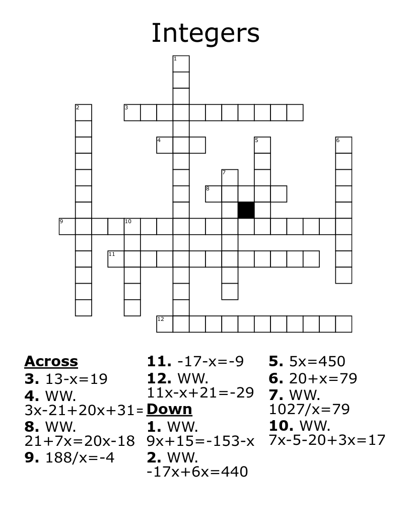 Integers Crossword