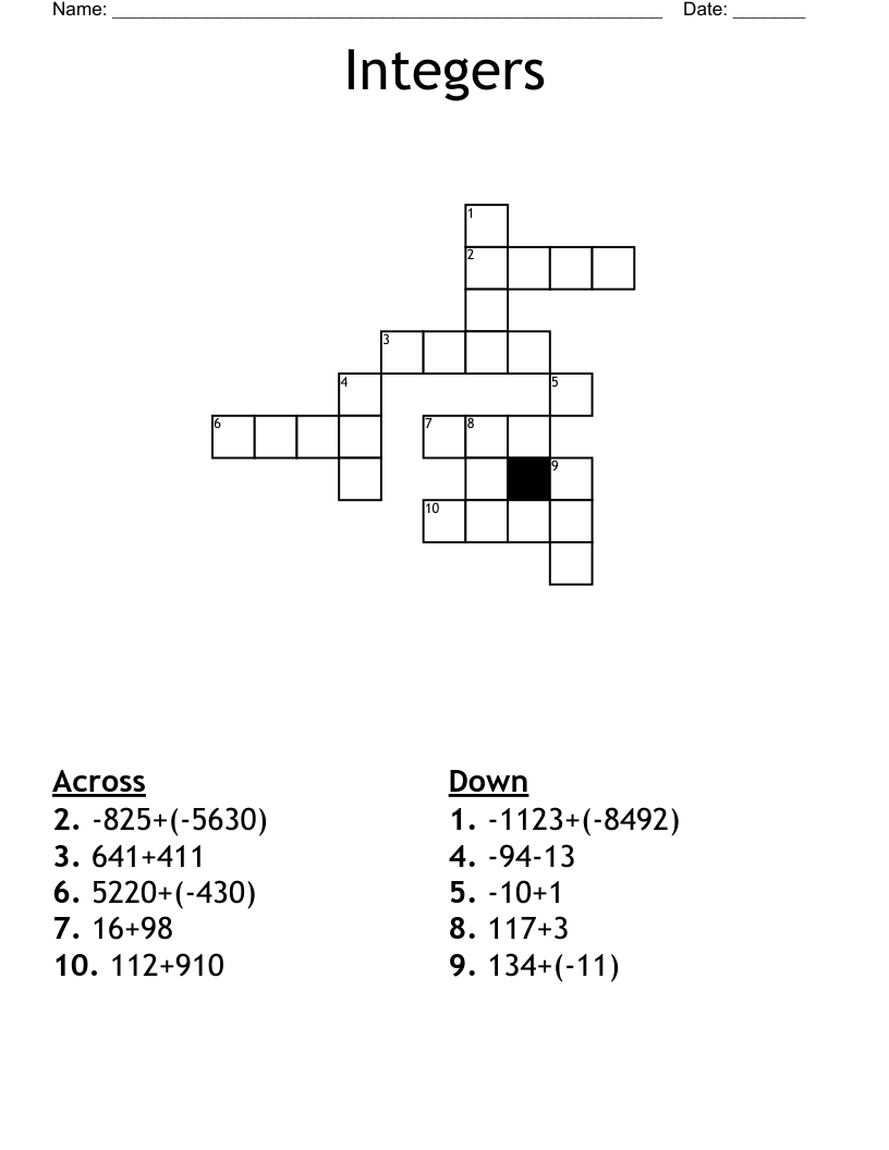 Integers Crossword