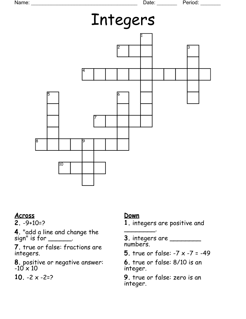 Integers Crossword