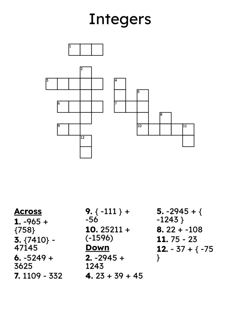Integers Crossword