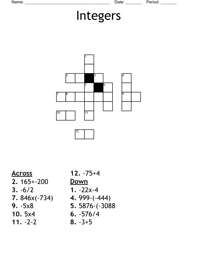 Integers Crossword