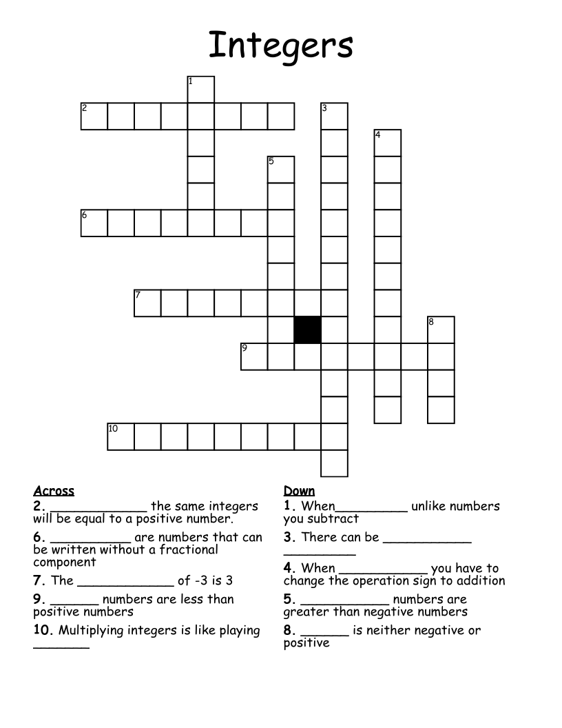 Integers Crossword