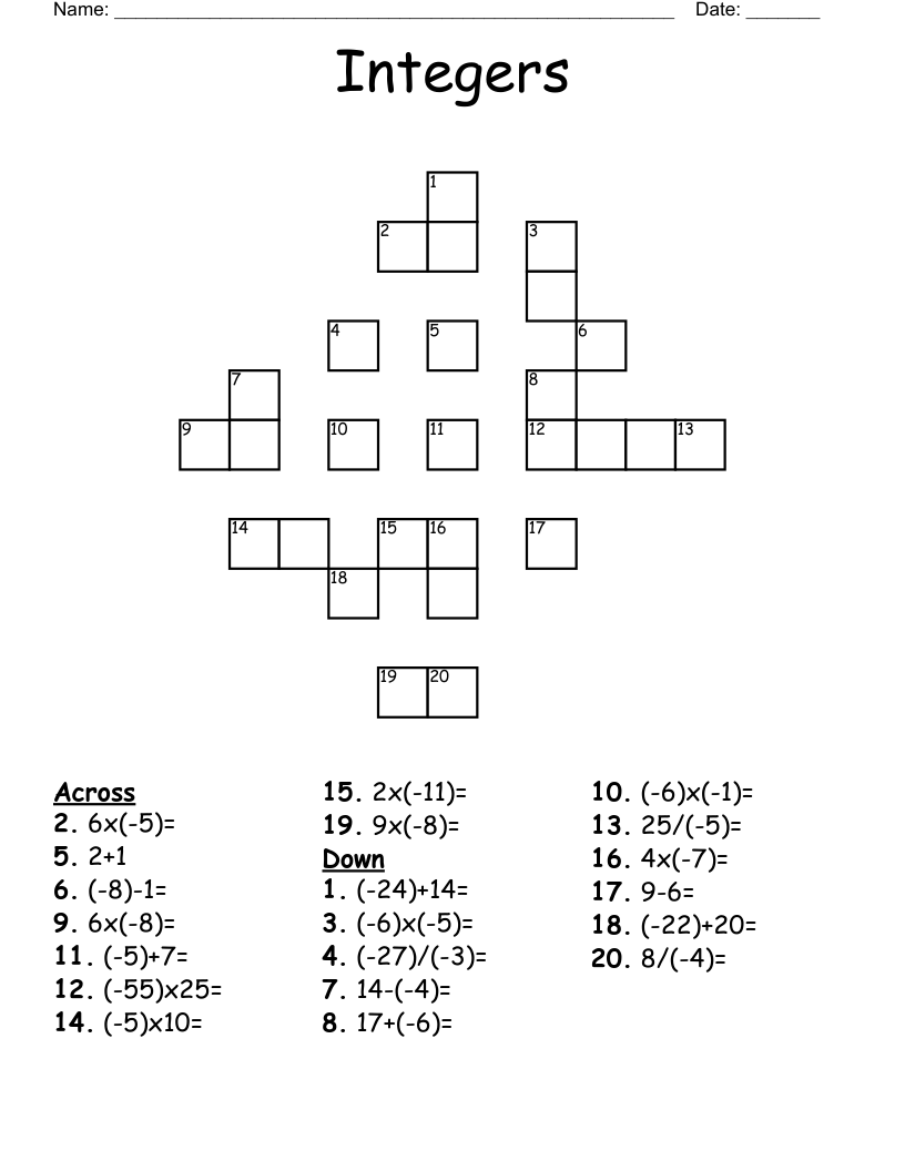Integers Crossword