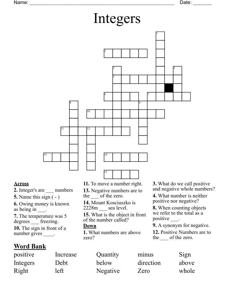 Integers Crossword