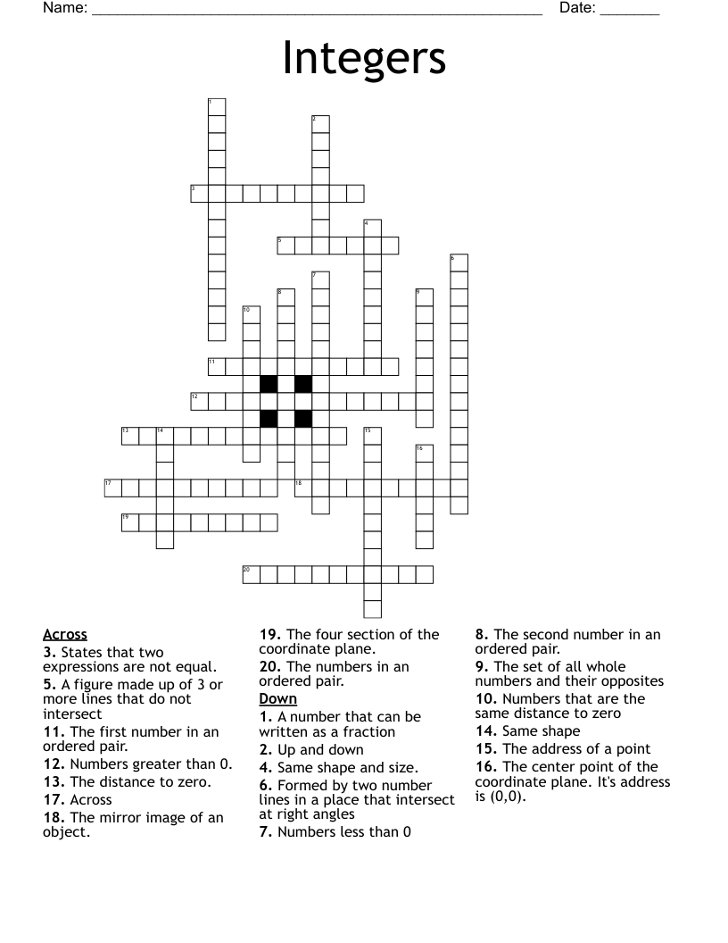 Integers  Crossword