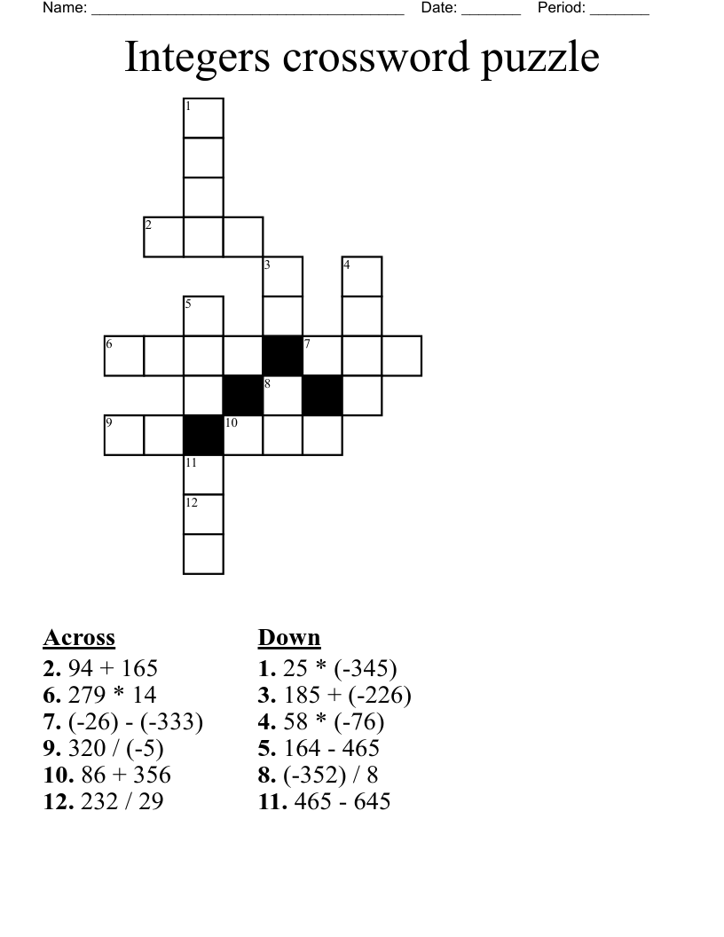 Integers crossword puzzle