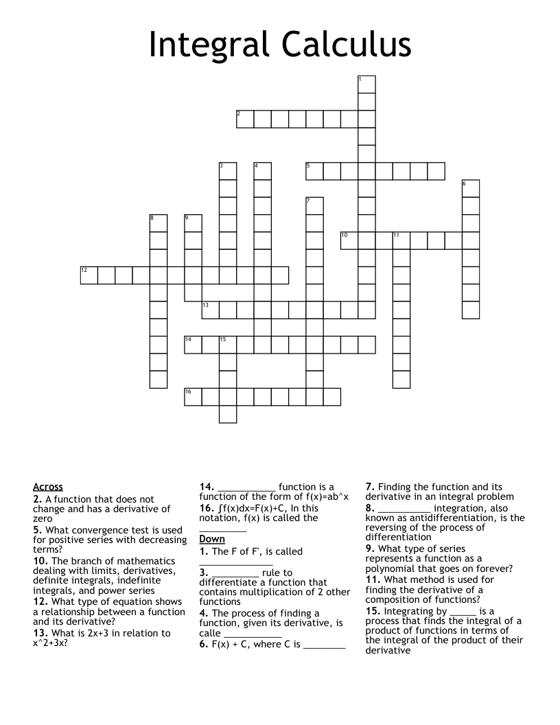 Integral Calculus Crossword