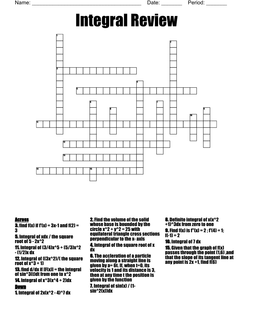 Integral Review  Crossword