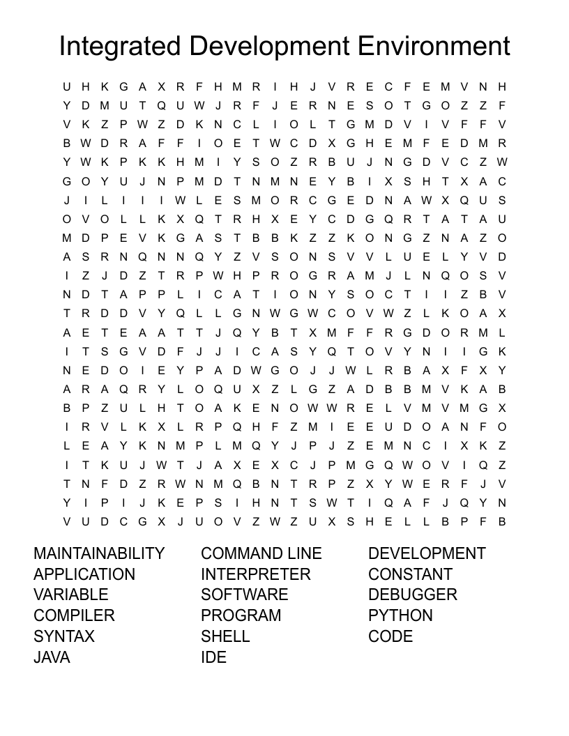 Integrated Development Environment Word Search