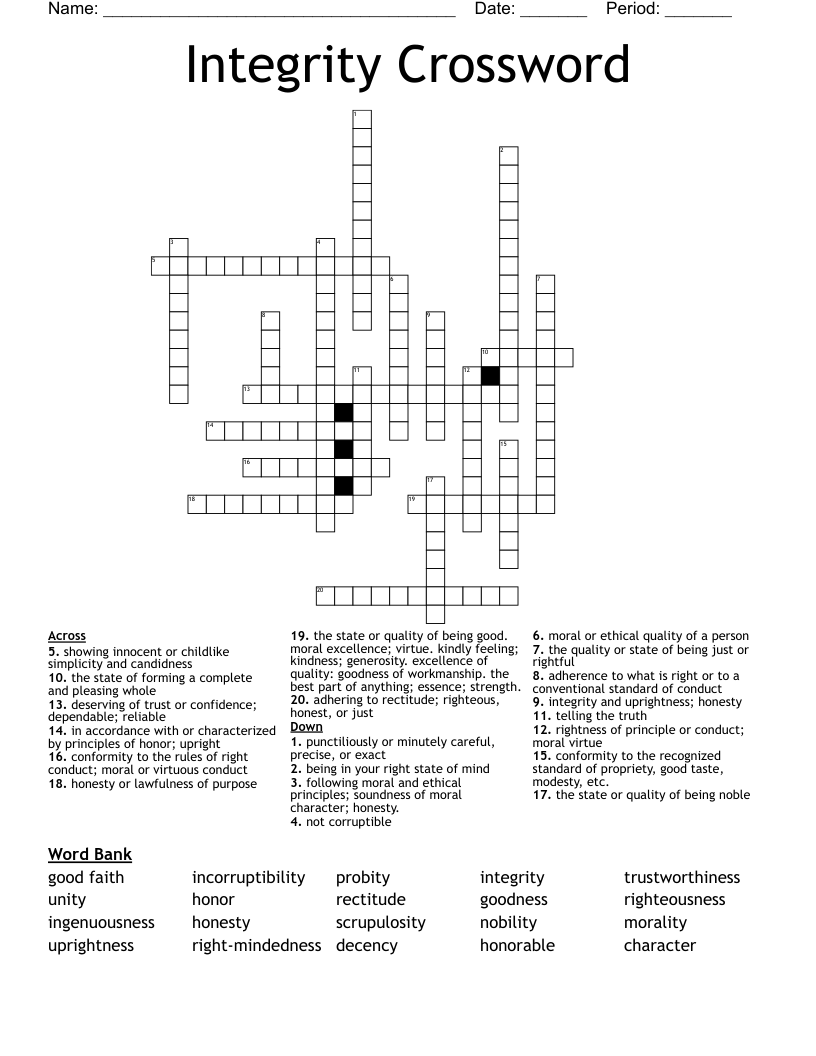 Integrity Crossword