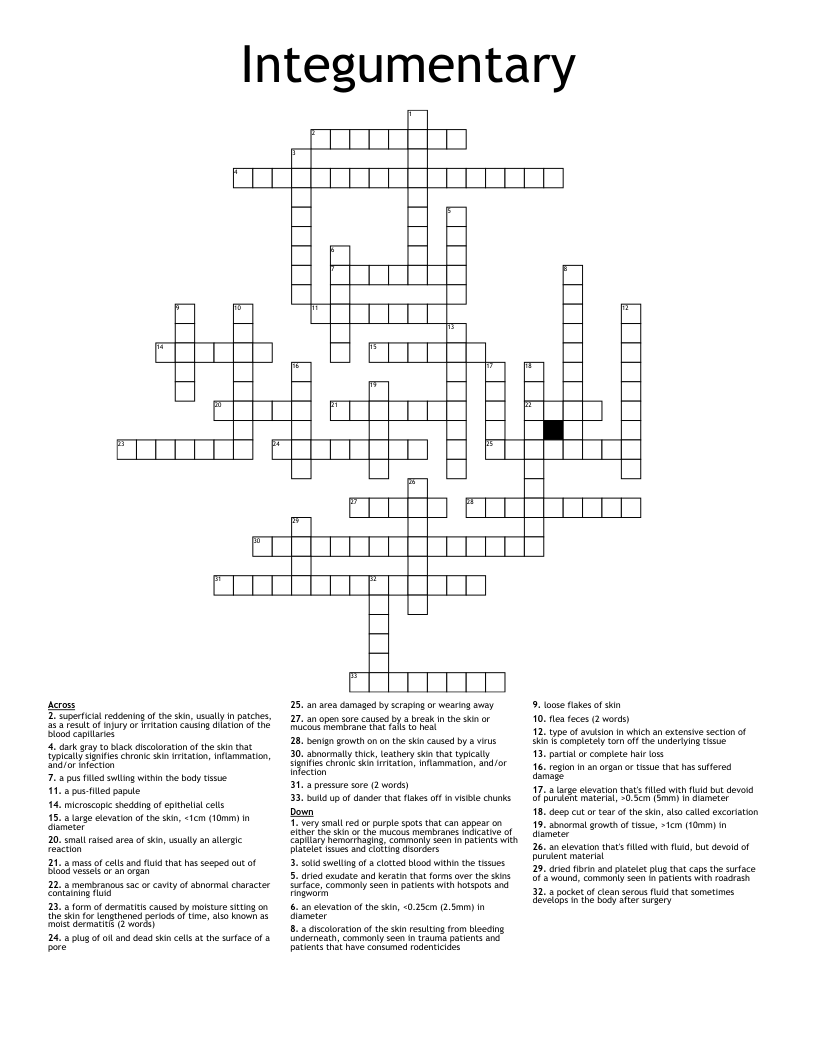 Integumentary Crossword