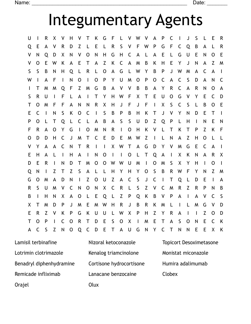 Integumentary Agents Word Search