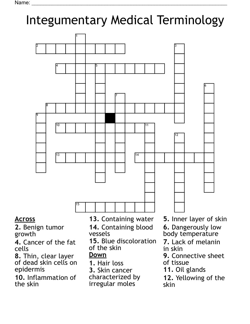 Integumentary Medical Terminology Crossword